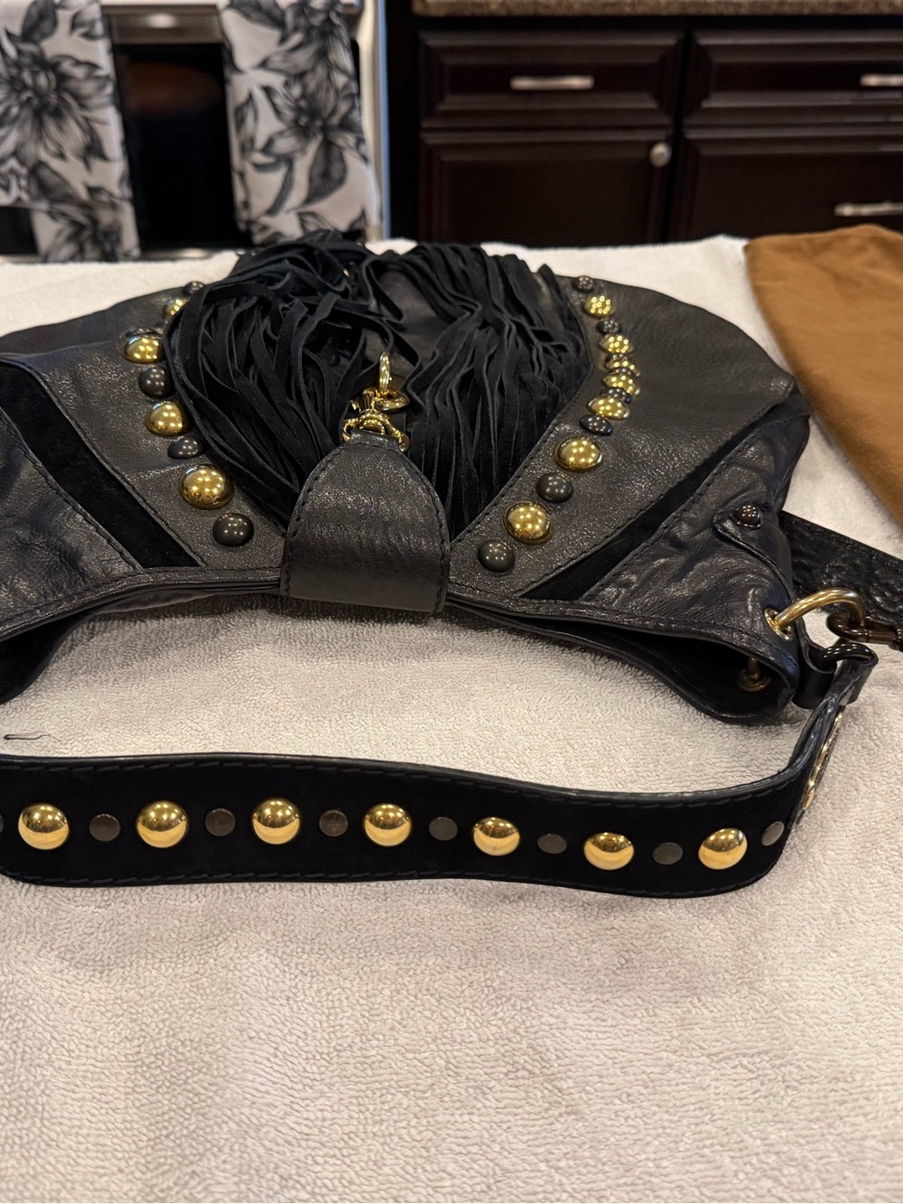Gucci Black Fringe Large Babouska Bag with Gold Studs - Picture 9 of 11